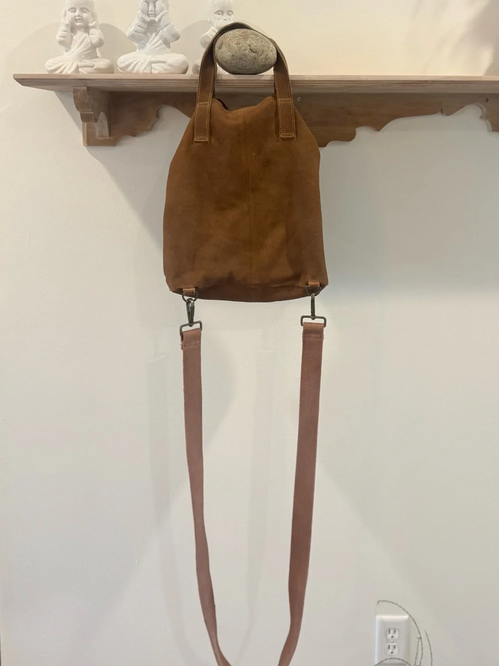 Free People Convertible Distressed Suede Tote Crossbody Backpack Brown